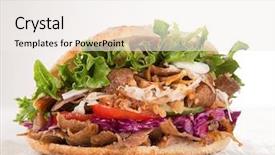  Presentation with cute sandwich - Presentation with kebabs - close up of kebab sandwich background and a sky blue colored foreground