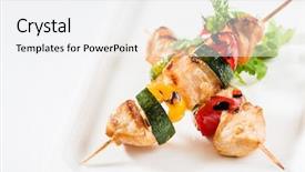  Presentation with grilled chicken - Slide deck with kebabs - grilled chicken kebab background and a white colored foreground