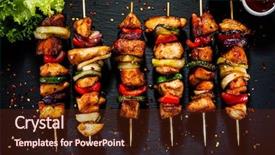  Presentation with grilled chicken - PPT theme enhanced with kebabs - grilled meat and vegetables background and a tawny brown colored foreground