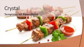  Presentation with grilled - Presentation theme having kebabs - grilled meat and vegetables background and a lemonade colored foreground