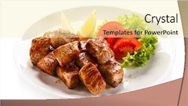  Presentation with fresh fruits vegetables dairy meat - Amazing presentation theme having kebabs - grilled meat and vegetables backdrop and a blonde colored foreground