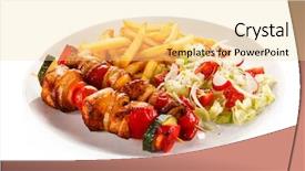  Presentation with dairy produce meat vegetables - Slide set enhanced with kebabs - grilled meat and vegetables background and a blonde colored foreground