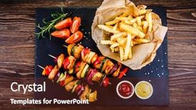  Presentation with gmo free meat - PPT theme enhanced with kebabs - grilled meat with french background and a tawny brown colored foreground
