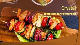  Presentation with french fries - Colorful presentation theme enhanced with kebabs - grilled meat with french backdrop and a tawny brown colored foreground