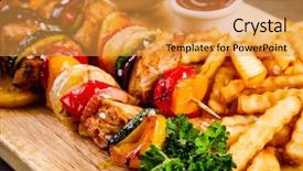  Presentation with gmo free meat - Beautiful presentation featuring kebabs - grilled meat with french backdrop and a gold colored foreground