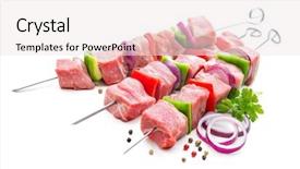 Presentation with raw meat - Presentation theme featuring kebabs - raw meat and vegetables background and a sky blue colored foreground
