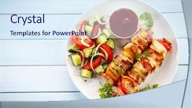  Presentation with grilled - Presentation design consisting of kebabs - shashlik - grilled meat background and a sky blue colored foreground