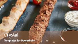  Presentation with bbq chicken - Beautiful slide set featuring kebabs bbq with beef chicken backdrop and a coral colored foreground