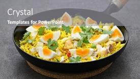  Presentation with rice - Colorful presentation design enhanced with kedgeree-spice-rice-with-smoked backdrop and a gray colored foreground