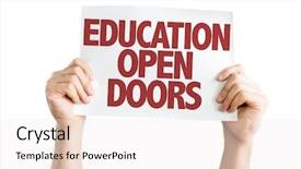  Presentation with education - Theme having keep educating yourself - education open doors card isolated background and a sky blue colored foreground