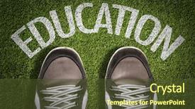  Presentation with green grass artificial top - Presentation theme consisting of keep educating yourself - top view of sneakers background and a tawny brown colored foreground
