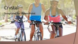  Presentation with street smart entrepreneur - Theme with keep fit - group of cyclists on suburban background and a coral colored foreground