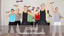  Presentation with elderly people and exercise - Slide deck enhanced with keep fit - group of people exercising background and a  colored foreground