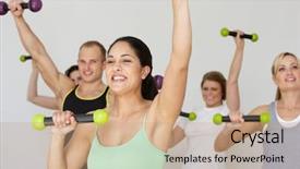  Presentation with dance - Presentation design consisting of keep fit - group of people exercising background and a coral colored foreground