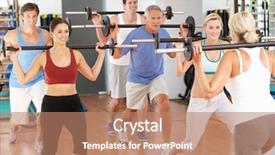  Presentation with lifting weights - Audience pleasing PPT theme consisting of keep fit - group of people lifting weights backdrop and a coral colored foreground
