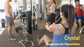  Presentation with group training - Presentation theme featuring keep fit - group of people weight training background and a tawny brown colored foreground