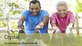  Presentation with senior couple - PPT layouts enhanced with keep fit - senior african american couple exercising background and a yellow colored foreground