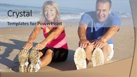  Presentation with senior couple - Audience pleasing PPT theme consisting of keep fit - senior couple exercising on beach backdrop and a light blue colored foreground