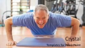  Presentation with press - Presentation theme enhanced with keep fit - senior man doing press ups background and a coral colored foreground