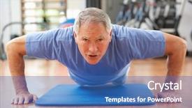 Presentation with press - Audience pleasing PPT theme consisting of keep fit - senior man doing press ups backdrop and a ocean colored foreground