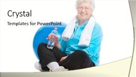  Presentation with exercises - Audience pleasing PPT theme consisting of keep fit - senior woman resting after exercises backdrop and a white colored foreground