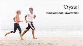 Presentation with winter - Cool new PPT layouts with keep fit - young couple running along winter backdrop and a white colored foreground