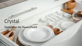  Presentation with secure drawer - PPT layouts with keep kitchen clean tidy - drawer with different kitchenware background and a  colored foreground