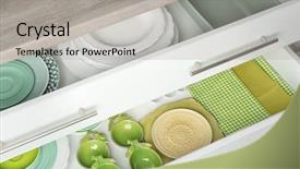  Presentation with different - Slide deck featuring keep kitchen clean tidy - drawers with different kitchenware background and a  colored foreground