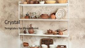  Presentation with sit stand desk - Audience pleasing presentation theme consisting of keep kitchen clean tidy - storage stand with kitchenware indoors backdrop and a  colored foreground