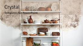  Presentation with storage - Slide deck consisting of keep kitchen clean tidy - storage stand with kitchenware indoors background and a coral colored foreground