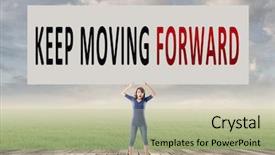  Presentation with keep moving forward - Presentation consisting of keep moving forward words on blank board hold by a young girl in the outdoor background and a mint green colored foreground