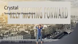  Presentation with keep moving forward - PPT layouts with keep moving forward words on blank board hold by a young girl in the outdoor background and a soft green colored foreground