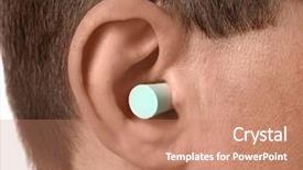  Presentation with safety workplace - PPT theme having keep quality - male worker with ear plug background and a coral colored foreground