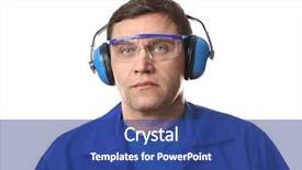  Presentation with worker safety - Cool new presentation with keep quality - male worker with hearing protectors backdrop and a ocean colored foreground