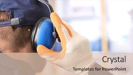  Presentation with hearing - Colorful slides enhanced with keep quality - male worker with hearing protectors backdrop and a lemonade colored foreground