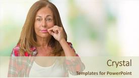  Presentation with lips mouth - Beautiful PPT theme featuring keep quiet - beautiful middle age woman wearing backdrop and a  colored foreground