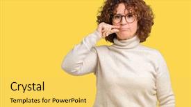  Presentation with middle ages - Presentation theme enhanced with keep quiet - beautiful middle ager senior woman background and a  colored foreground