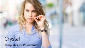  Presentation with lips mouth - Colorful PPT theme enhanced with keep quiet - beautiful young blonde business woman backdrop and a  colored foreground