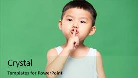  Presentation with kid unity - Slides having keep quiet - little kid putting a finger background and a seafoam green colored foreground