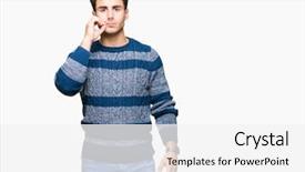  Presentation with isolated paw prints over white - PPT theme featuring keep quiet - young handsome man over isolated background and a  colored foreground