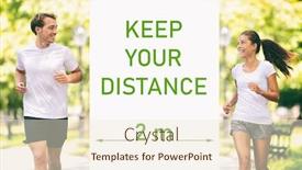  Presentation with two people talking - Slide deck consisting of keep-your-distance-covid-19 background and a cream colored foreground