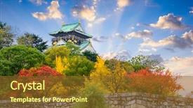  Presentation with japan castle - Slide set featuring keeping - osaka japan at osaka castle's background and a tawny brown colored foreground