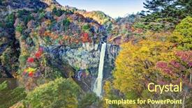  Presentation with falls - Audience pleasing PPT theme consisting of kegon falls in nikko japan backdrop and a tawny brown colored foreground