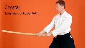  Presentation with aikido - Amazing slide deck having kendo - man carries out exercises aikido backdrop and a red colored foreground