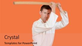  Presentation with aikido - Amazing theme having kendo - man carries out exercises aikido backdrop and a coral colored foreground