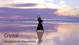  Presentation with samurai - Slide set with kendo - young samurai women with japanese background and a coral colored foreground