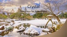  Presentation with japan - Presentation design featuring kenrokuen garden in winter background and a coral colored foreground