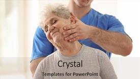  Presentation with physiotherapist - Audience pleasing presentation design consisting of kensiology - physiotherapist working with elderly patient backdrop and a coral colored foreground