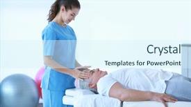  Presentation with physiotherapist - PPT theme consisting of kensiology - physiotherapist working with patient background and a cool aqua colored foreground