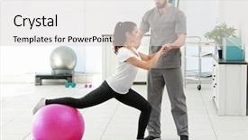  Presentation with physiotherapist - Beautiful presentation theme featuring kensiology - physiotherapist working with patient backdrop and a light gray colored foreground